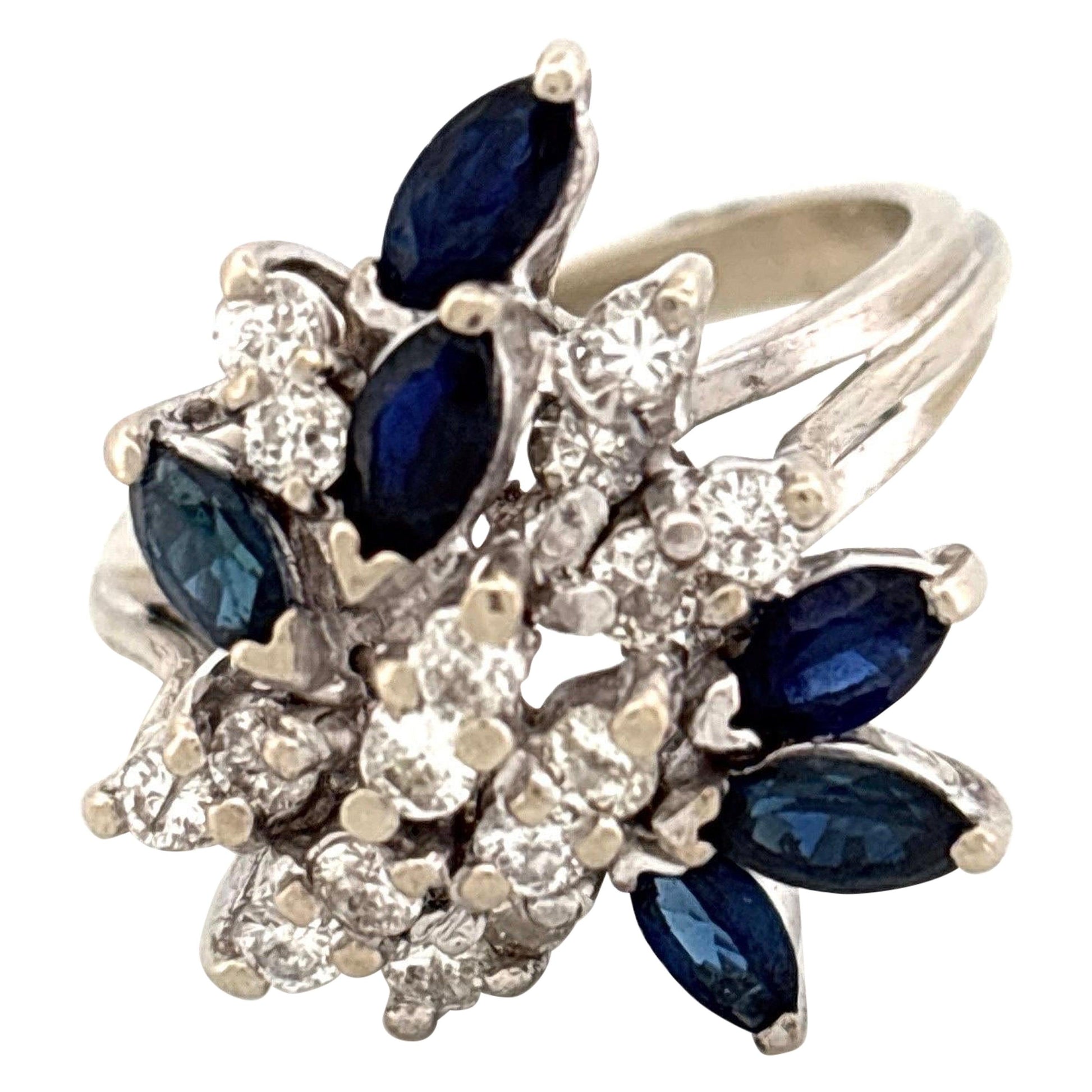 14K White Gold 1.20CTW Sapphire & 0.48CTW Diamond Ring
