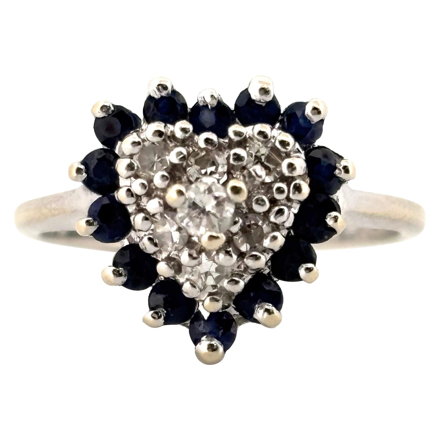 14K White Gold Saphire & Diamond Heart Ring