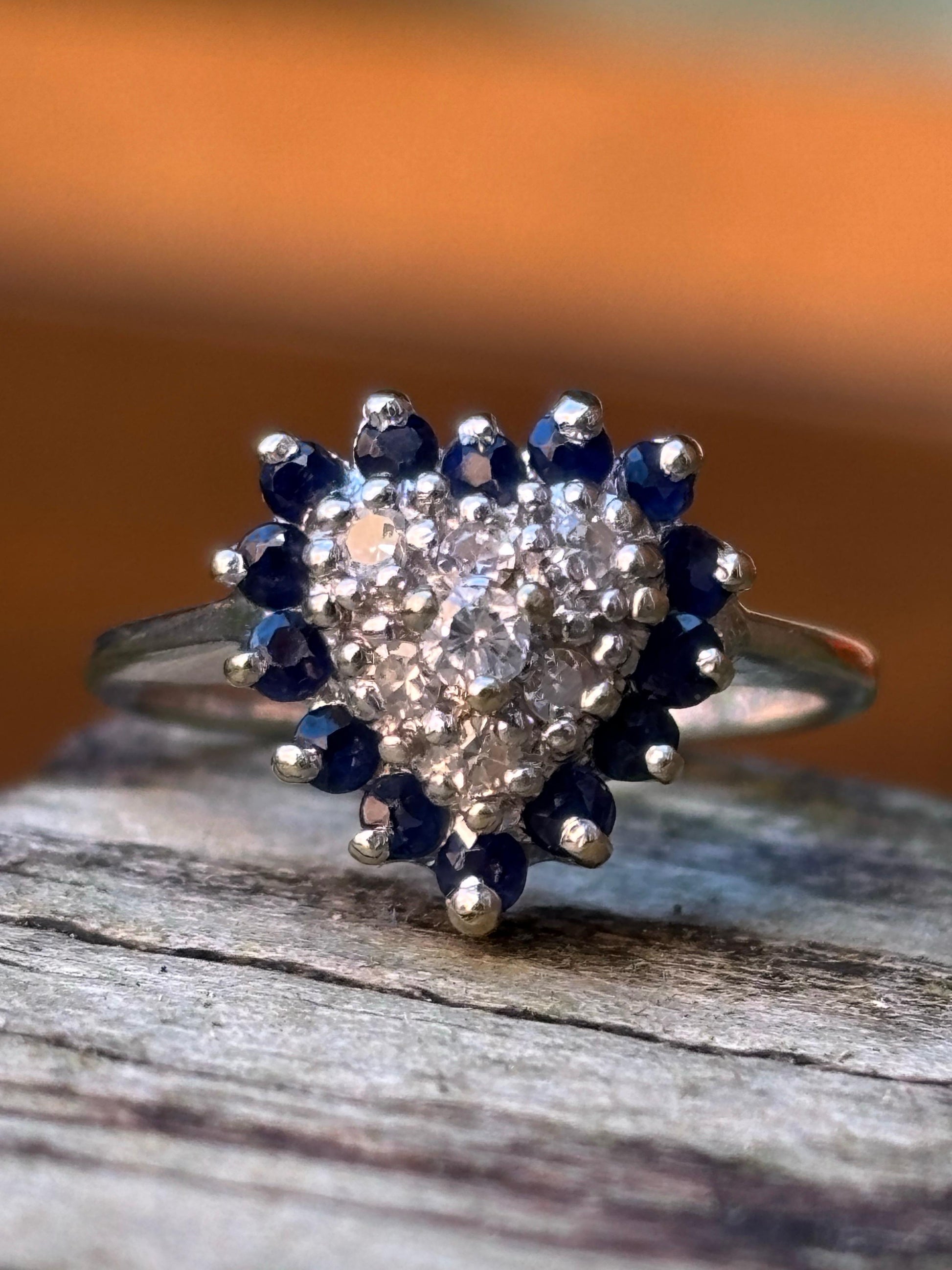 14K White Gold Saphire & Diamond Heart Ring