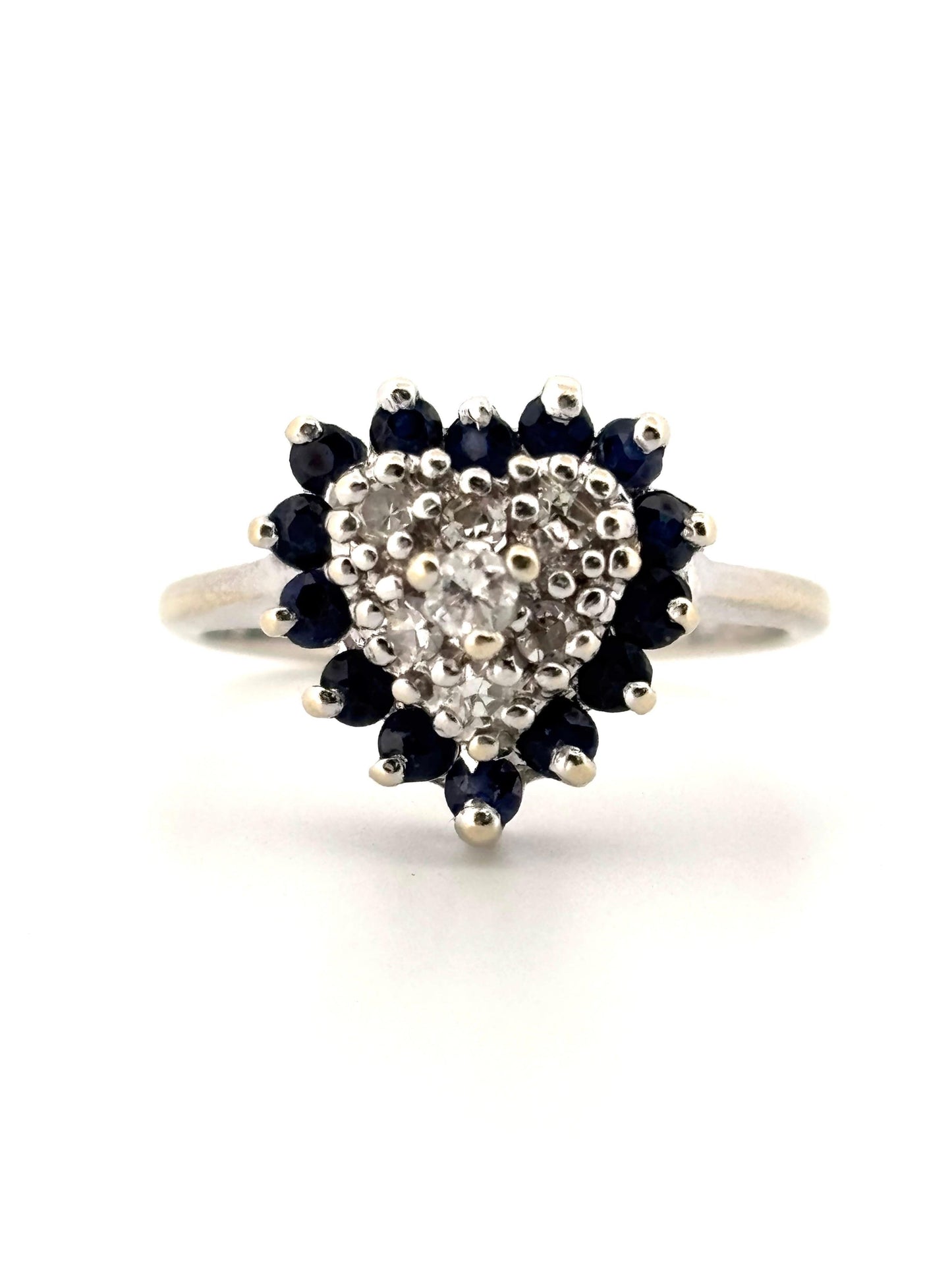 14K White Gold Saphire & Diamond Heart Ring