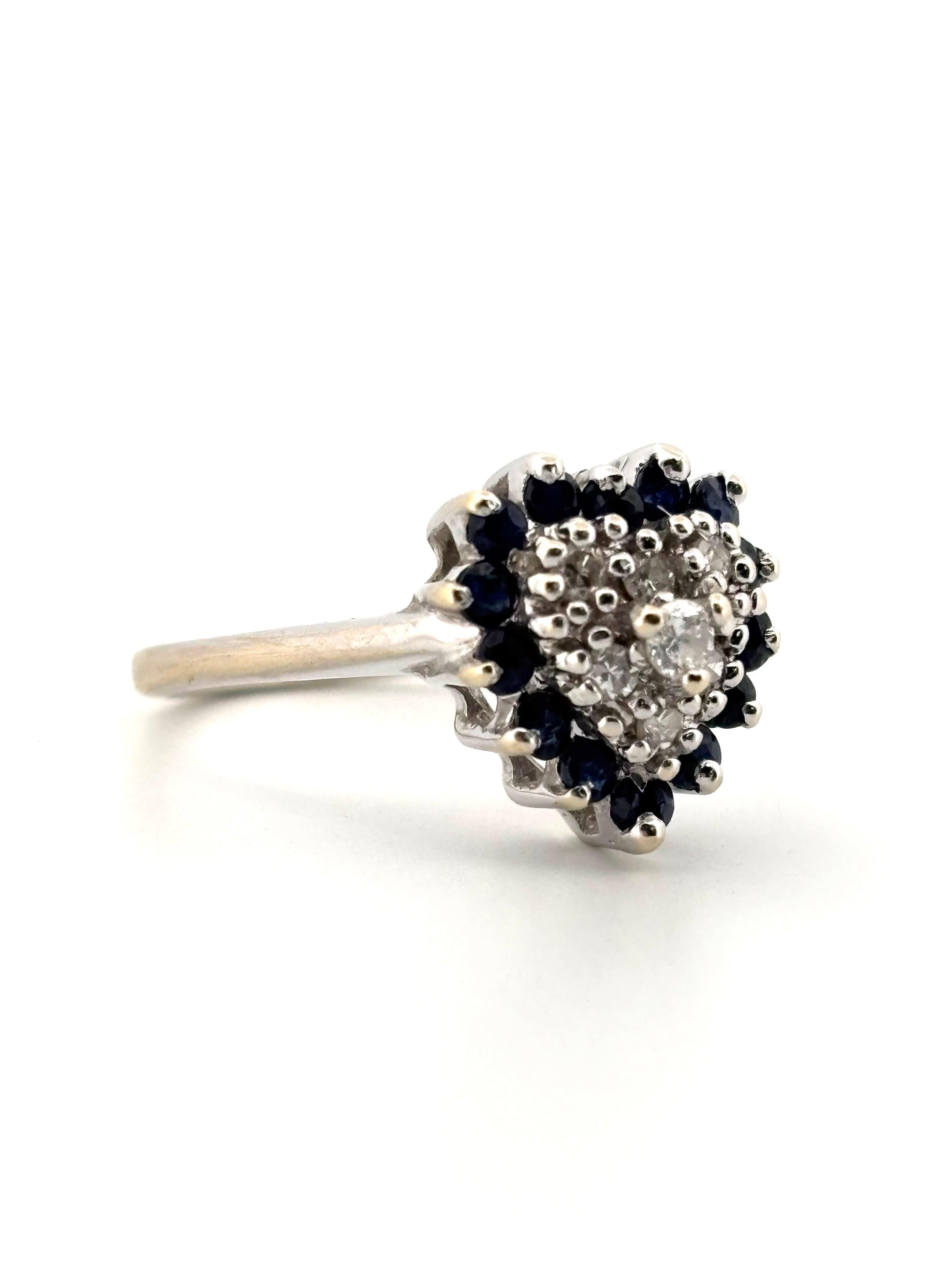 14K White Gold Saphire & Diamond Heart Ring