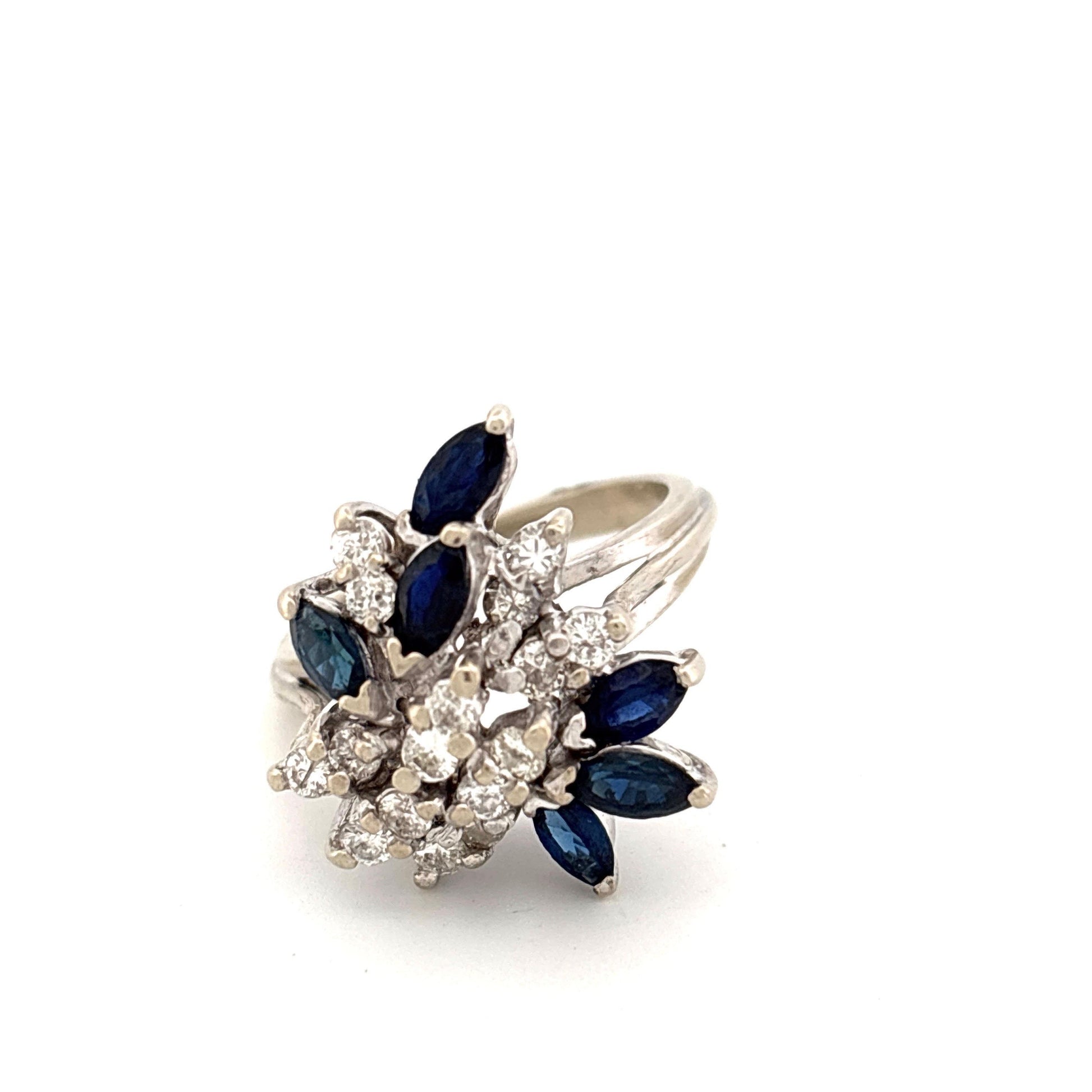 14K White Gold Saphire & Diamond Heart Ring