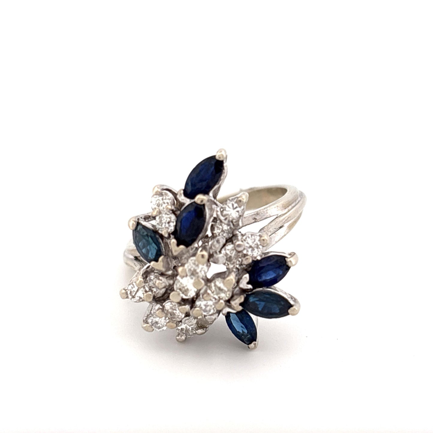 14K White Gold Saphire & Diamond Heart Ring