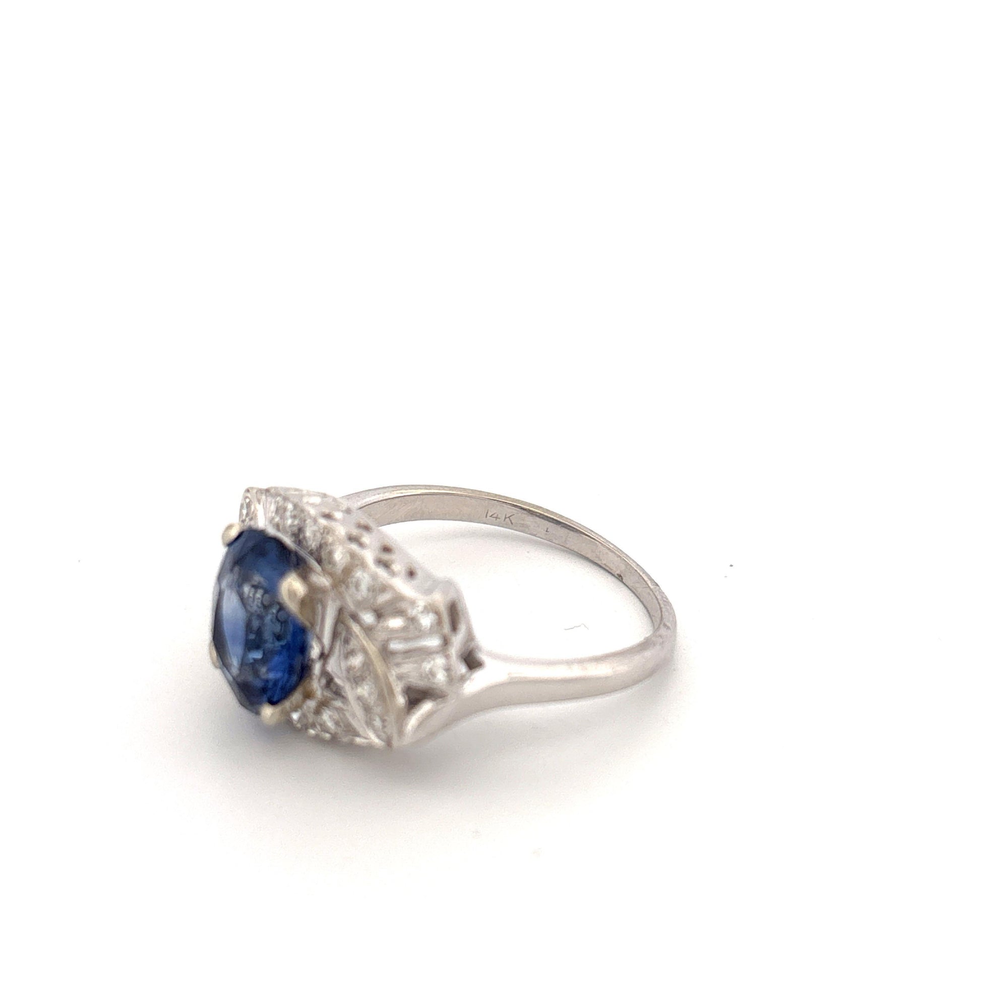 14K White Gold Sapphire & Diamond Ring
