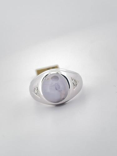 14K White Gold Star Sapphire & Diamond Ring Size 6.25