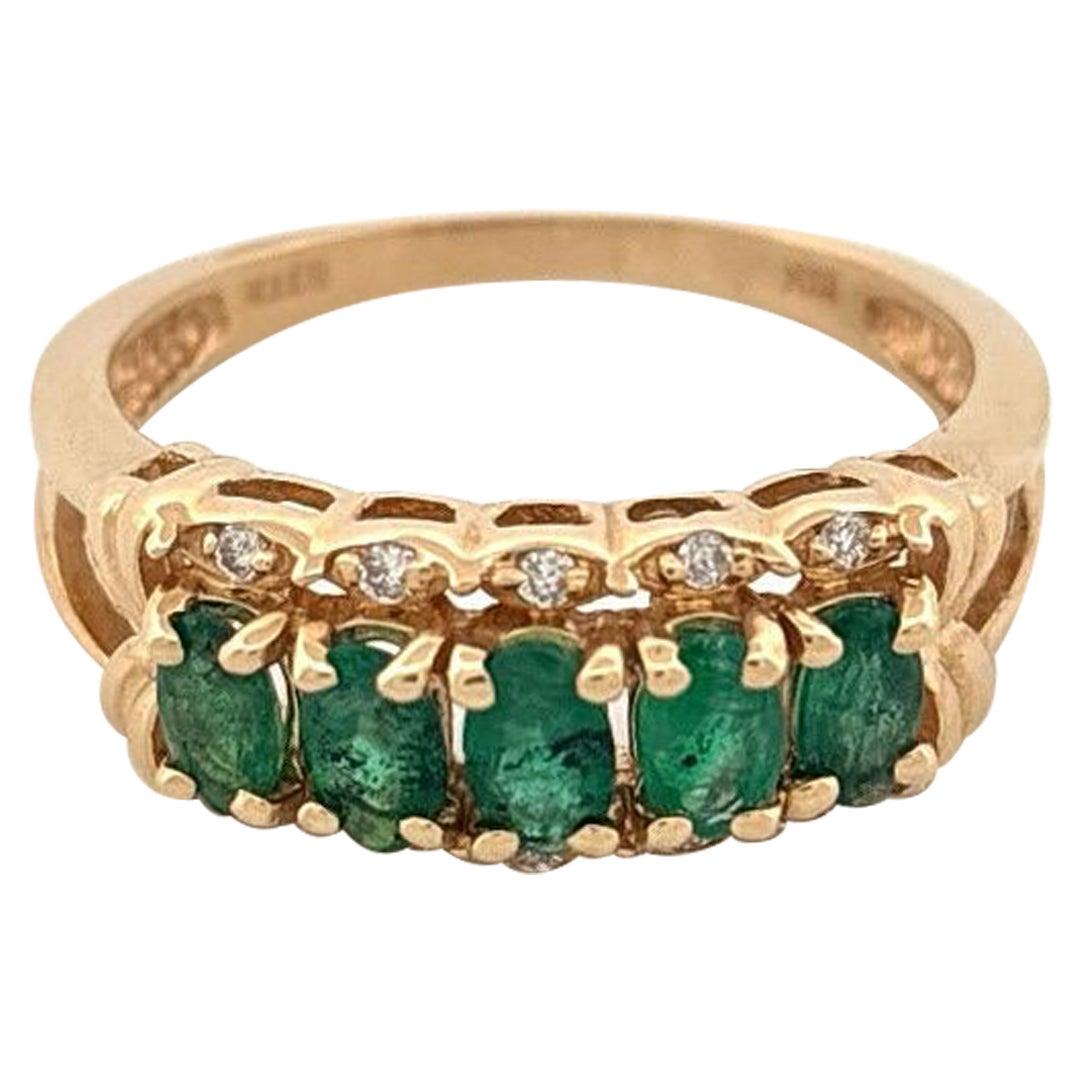 14K Yellow 0.80 Emerald & 0.02CTW Diamond Ring