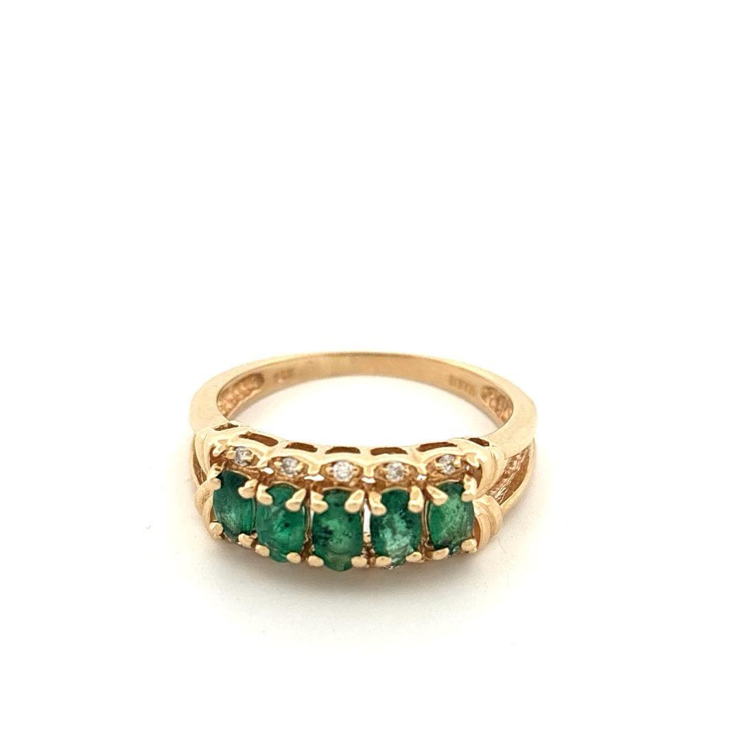 14K Yellow 0.80 Emerald & 0.02CTW Diamond Ring