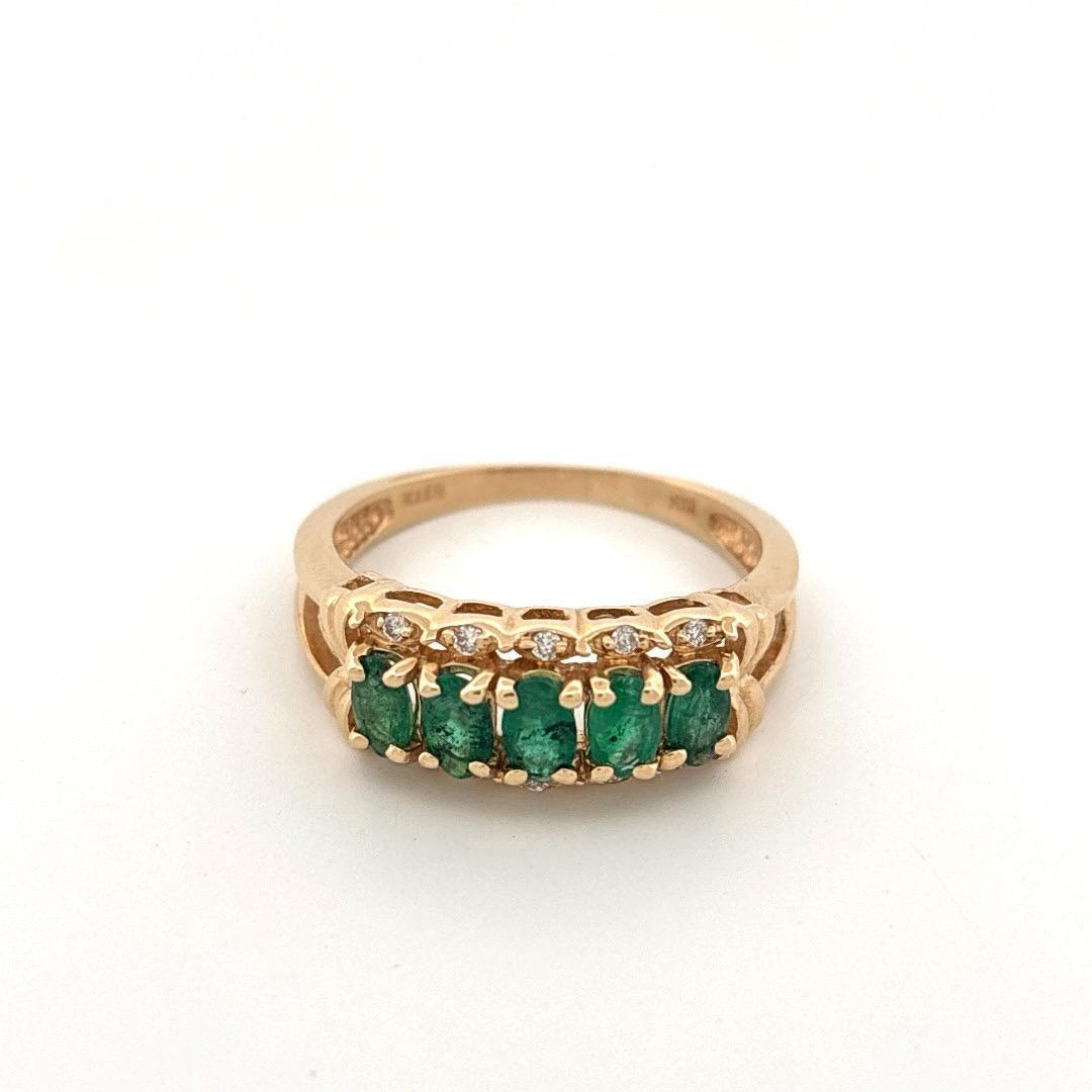 14K Yellow 0.80 Emerald & 0.02CTW Diamond Ring
