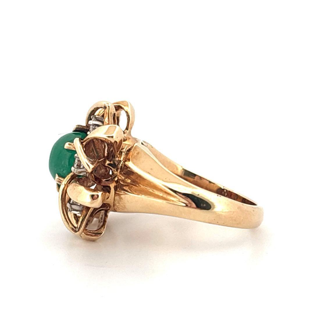 14K Yellow Gold 1.65 Carat Cabochon Emerald 0.25 Carat Diamond Ring