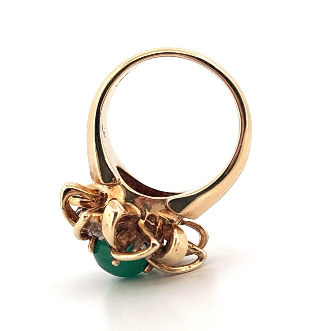 14K Yellow Gold 1.65 Carat Cabochon Emerald 0.25 Carat Diamond Ring