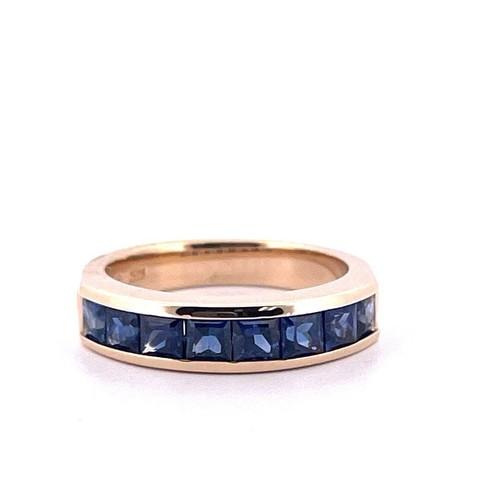 14K Yellow Gold Davis Signed Blue Square Sapphire Band Ring Size 5.75