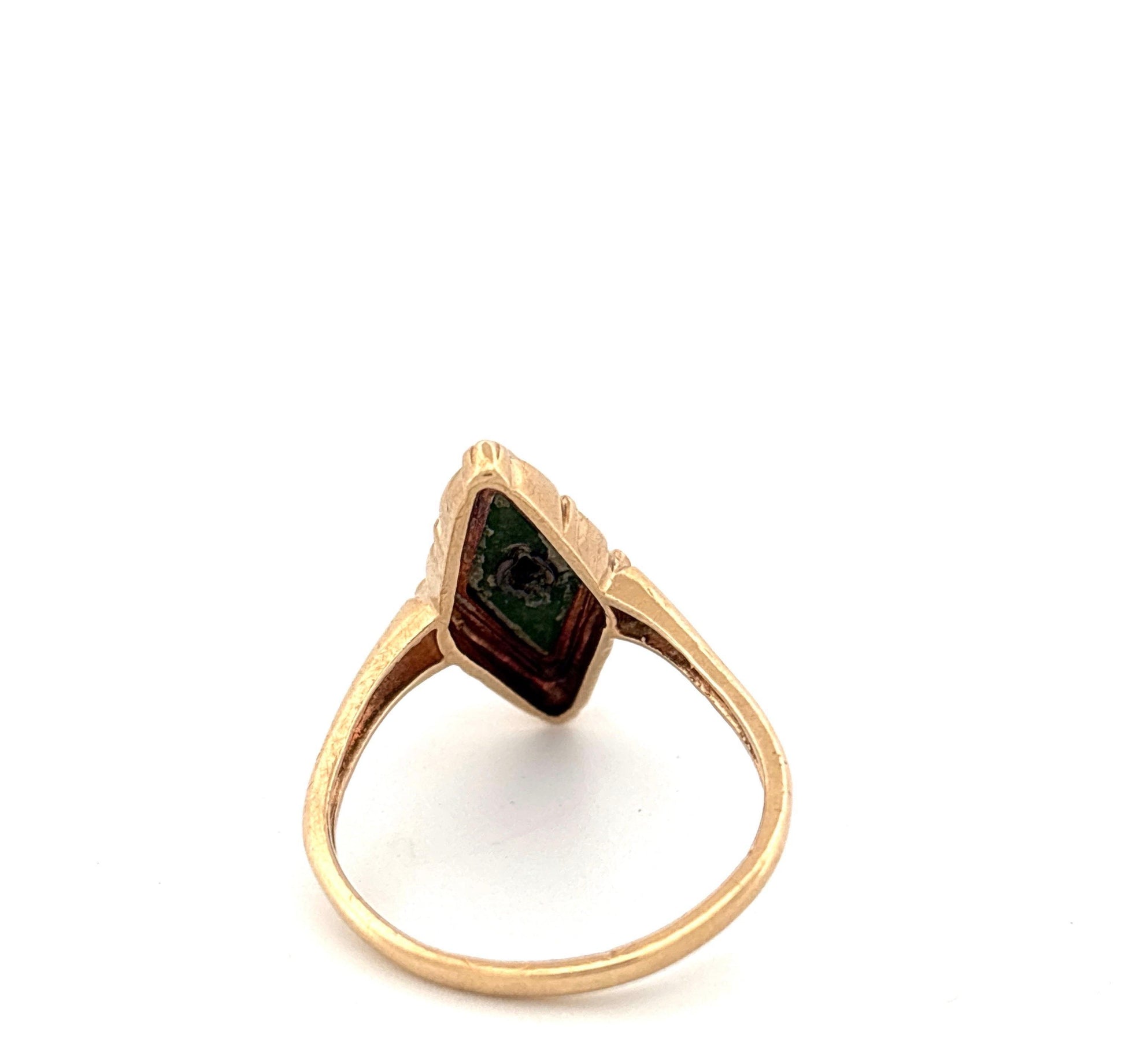 14K Yellow Gold Jade & Diamond Ring