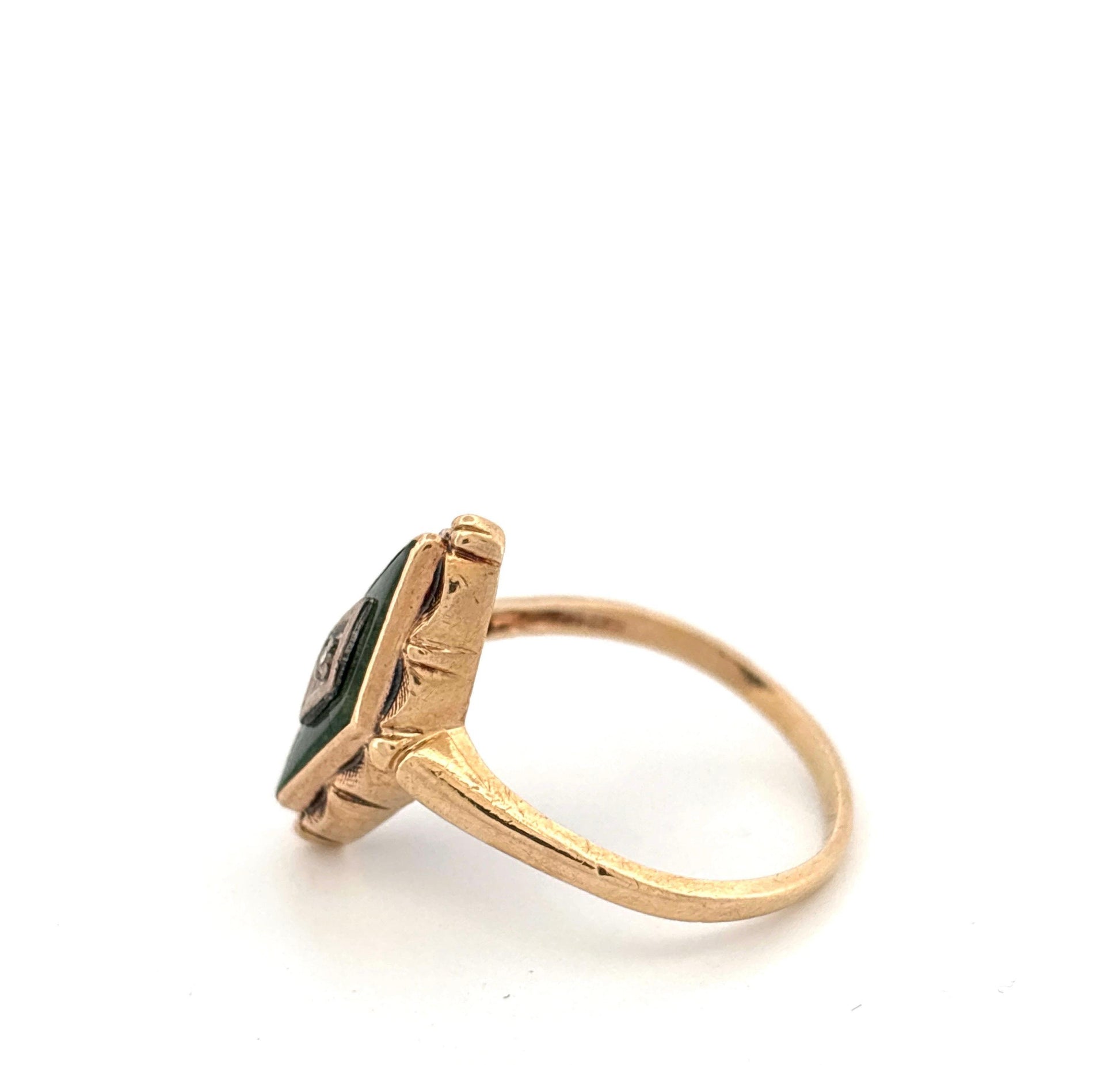 14K Yellow Gold Jade & Diamond Ring