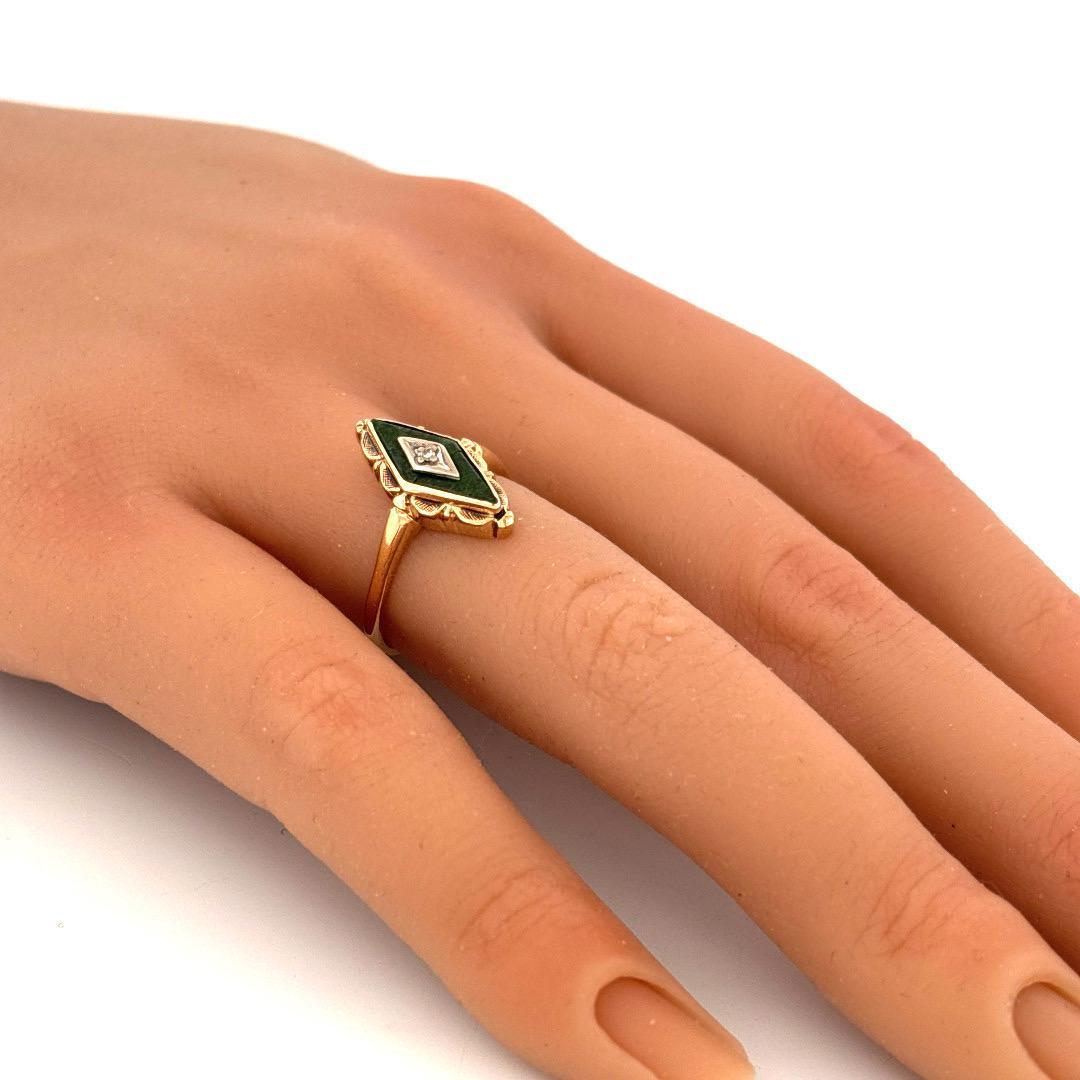 14K Yellow Gold Jade & Diamond Ring