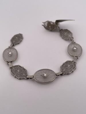 14k White Gold & 0.24ct Diamond Art Deco Bracelet/ 9.6g/ 7” Length