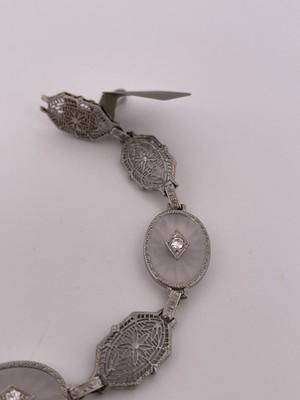 14k White Gold & 0.24ct Diamond Art Deco Bracelet/ 9.6g/ 7” Length