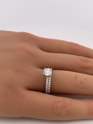 14k White Gold 0.80ct G SI1 Center & 0.21 Semi-set 0.20ctw Anniversary Band