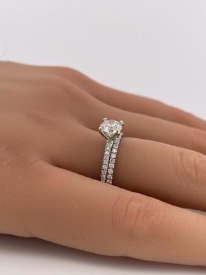14k White Gold 0.80ct G SI1 Center & 0.21 Semi-set 0.20ctw Anniversary Band