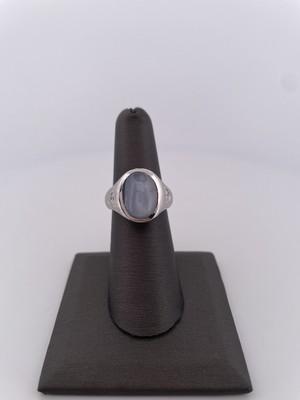 14k White Gold 7.00ctw Star Sapphire & 0.10ctw Diamond Brushed Satin Finish Ring