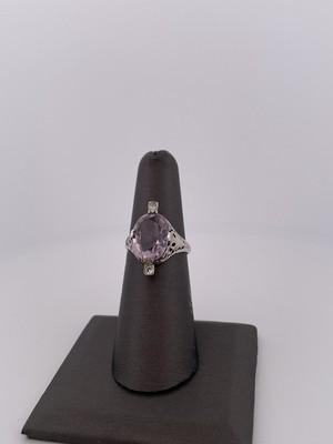 14k White Gold Amethyst & 0.06ctw Diamond Ring/ Size 6.75/ 3.9g
