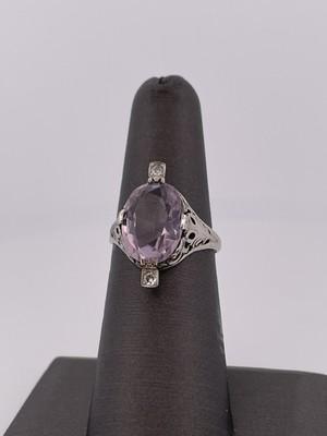 14k White Gold Amethyst & 0.06ctw Diamond Ring/ Size 6.75/ 3.9g