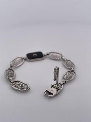 14k White Gold Art Deco Bracelet With Diamond & Onyx/ 6”/ 7.5g