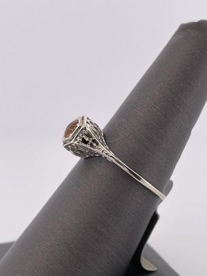 14k White Gold Filigree Citrine Ring/ Size 7.5/ 1.7g