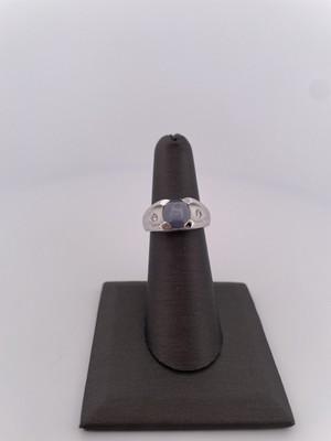 14k White Gold Genuine Star Sapphire & 0.12ctw Diamond Ring/ Size 6.25/ 6.8g