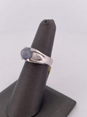 14k White Gold Genuine Star Sapphire & 0.12ctw Diamond Ring/ Size 6.25/ 6.8g