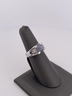 14k White Gold Genuine Star Sapphire & 0.12ctw Diamond Ring/ Size 6.25/ 6.8g