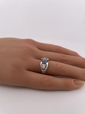 14k White Gold Genuine Star Sapphire & 0.12ctw Diamond Ring/ Size 6.25/ 6.8g