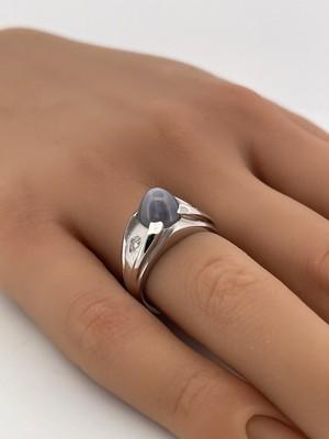 14k White Gold Genuine Star Sapphire & 0.12ctw Diamond Ring/ Size 6.25/ 6.8g