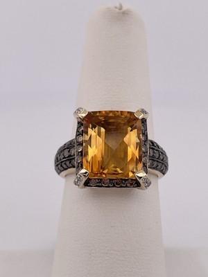 14k Yellow Gold Levian Citrine & Chocolate Diamond Ring/ Size 7/ 7.7g