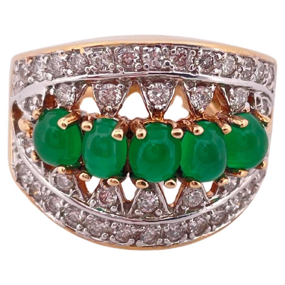 1.50ctw I-J Cabochon Emerald & 1.00ctw I-J SI2-I2 Diamond Ring Set In 14K Gold