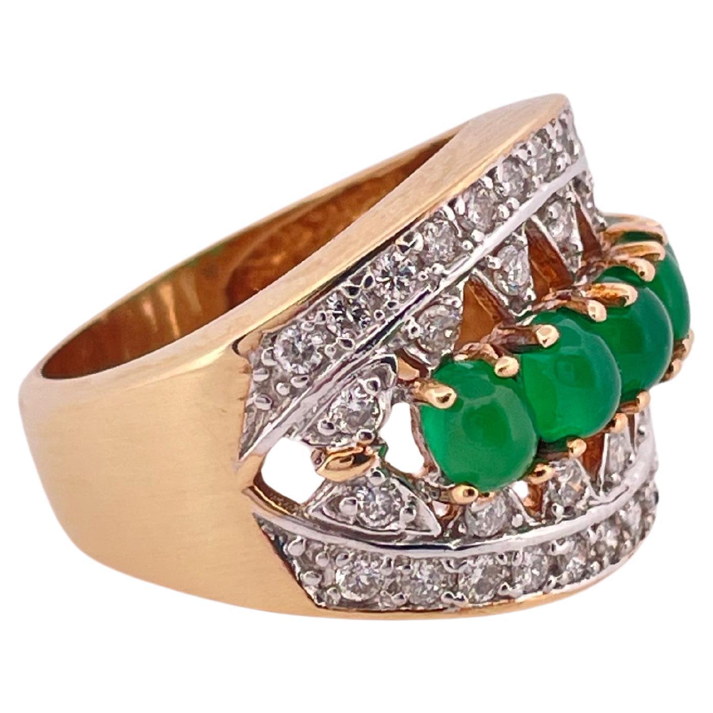 1.50ctw I-J Cabochon Emerald & 1.00ctw I-J SI2-I2 Diamond Ring Set In 14K Gold