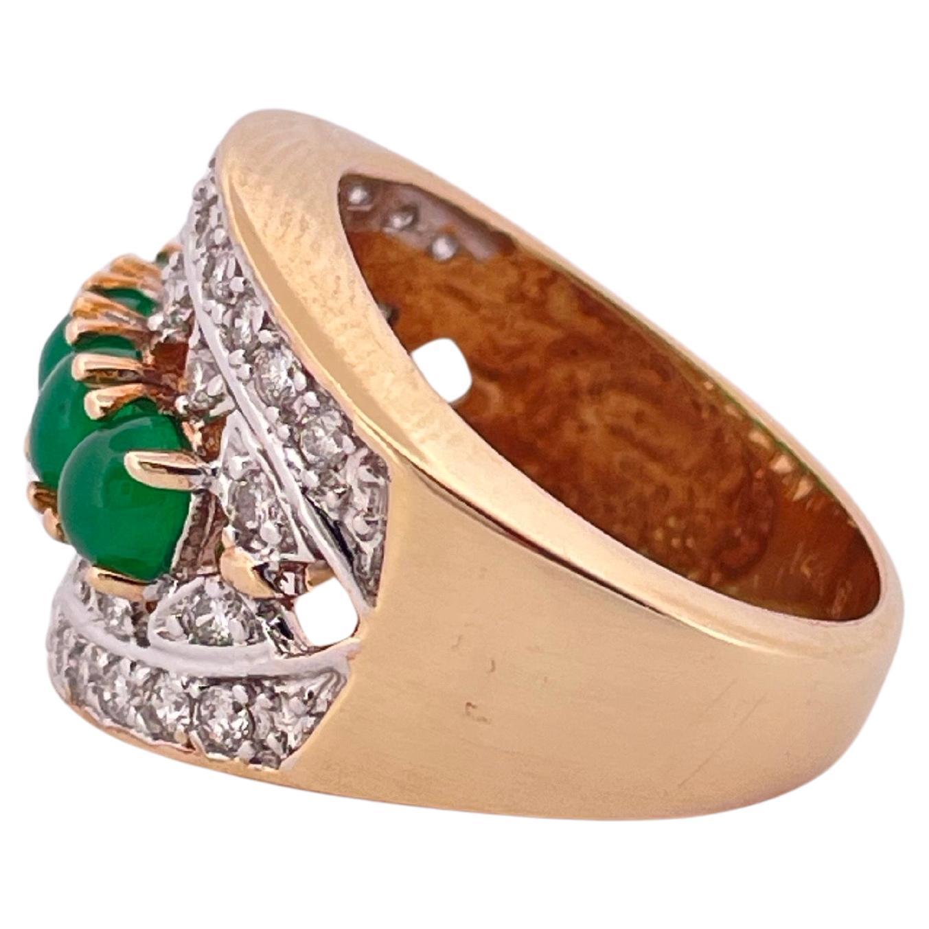 1.50ctw I-J Cabochon Emerald & 1.00ctw I-J SI2-I2 Diamond Ring Set In 14K Gold