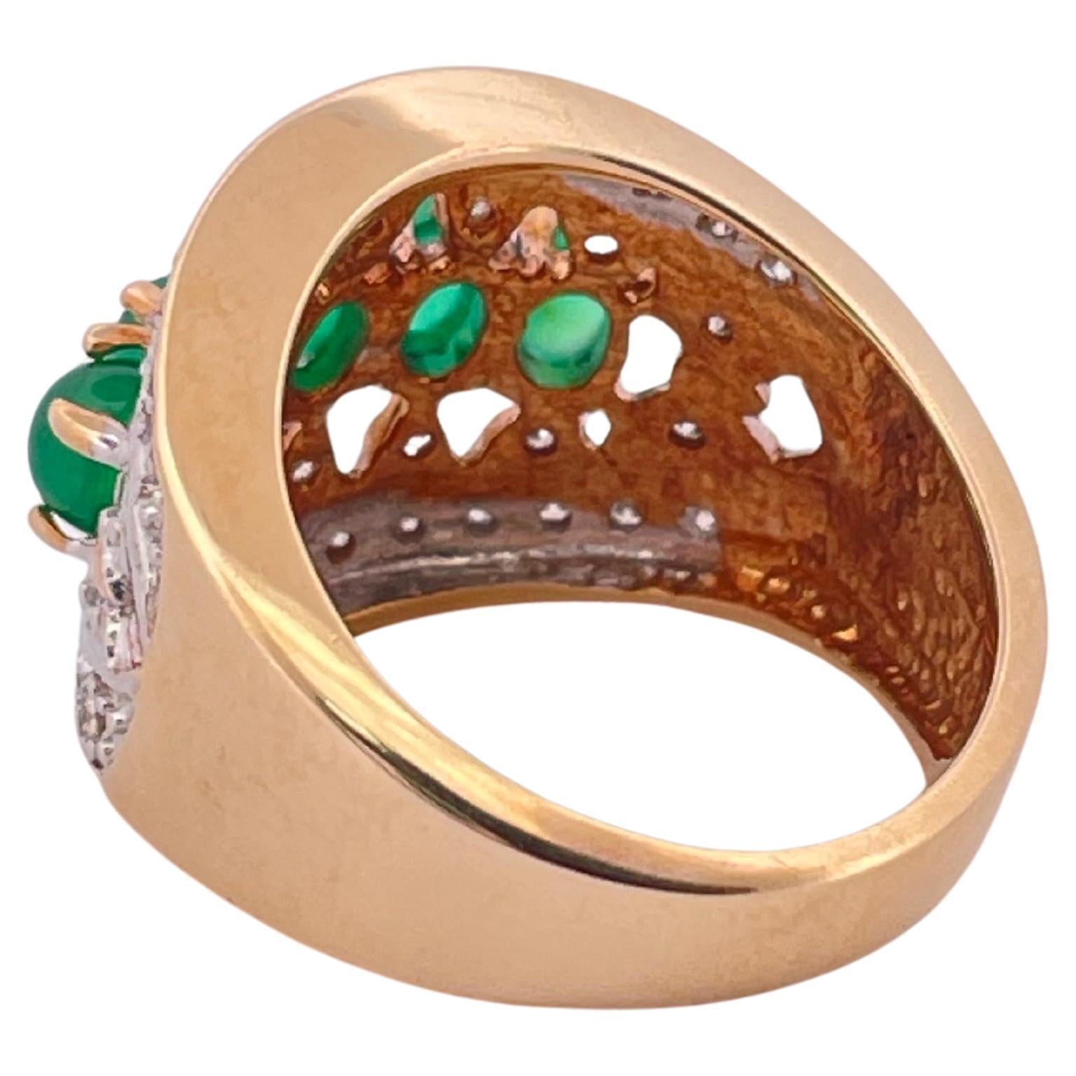 1.50ctw I-J Cabochon Emerald & 1.00ctw I-J SI2-I2 Diamond Ring Set In 14K Gold