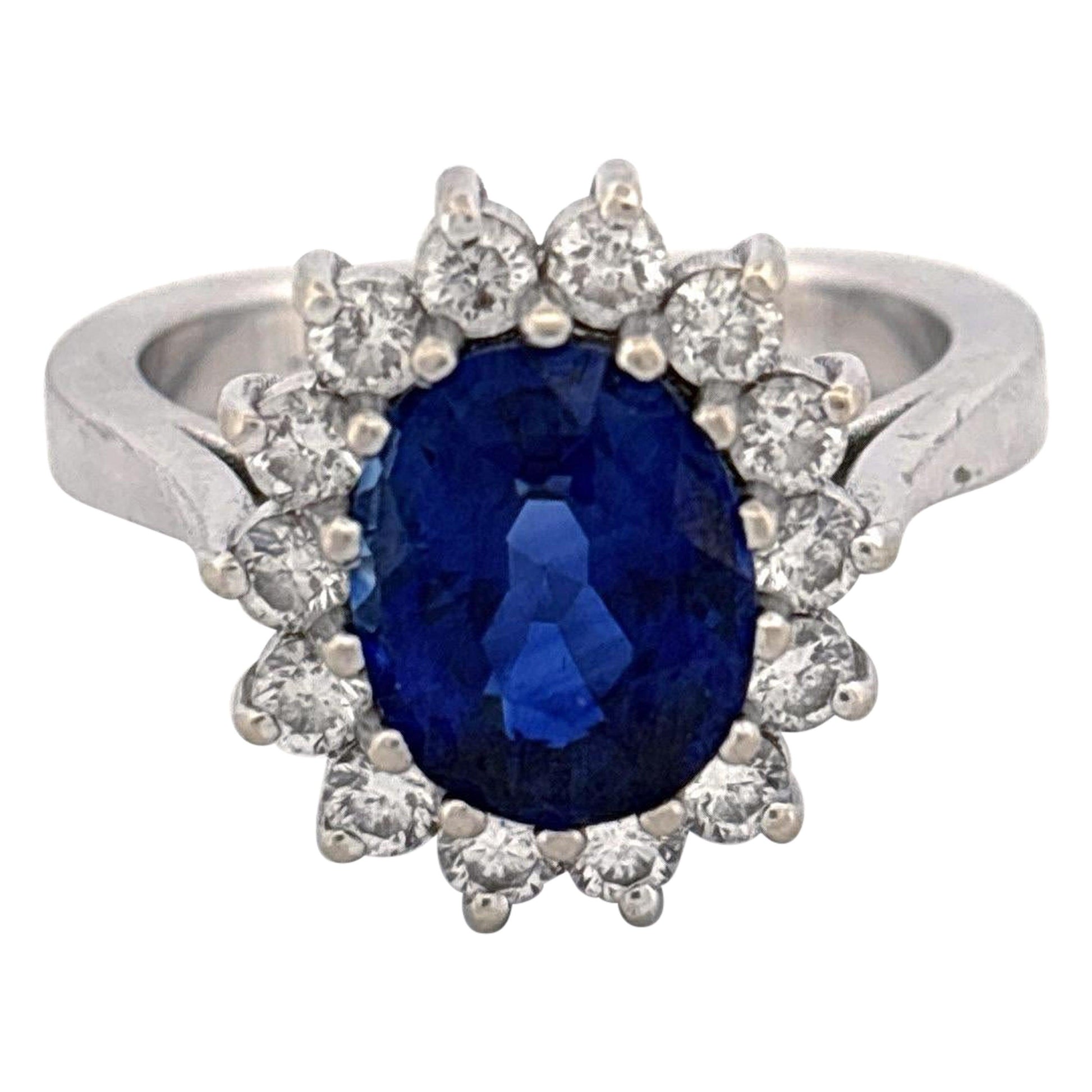 18KW Sri Lankan Sapphire 3.47CT Diamond Ring GIA