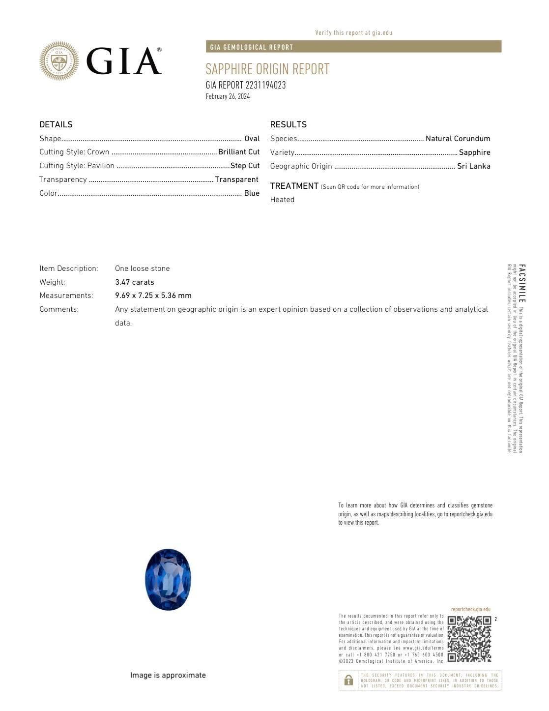18KW Sri Lankan Sapphire 3.47CT Diamond Ring GIA