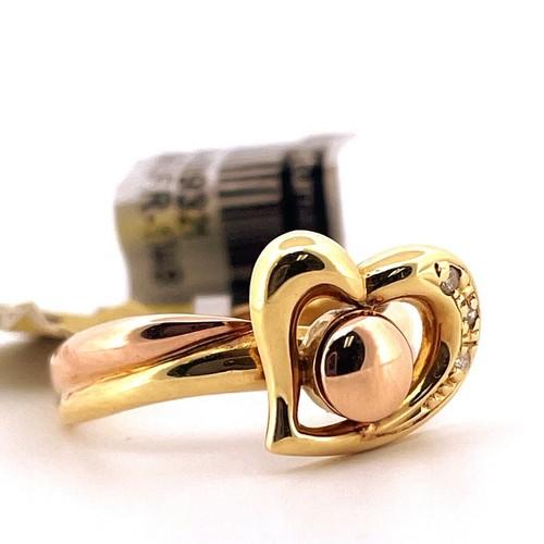 18K Two Tone Rose Yellow Gold 0.03CT Diamond Heart Spinner Ring Size 6.25