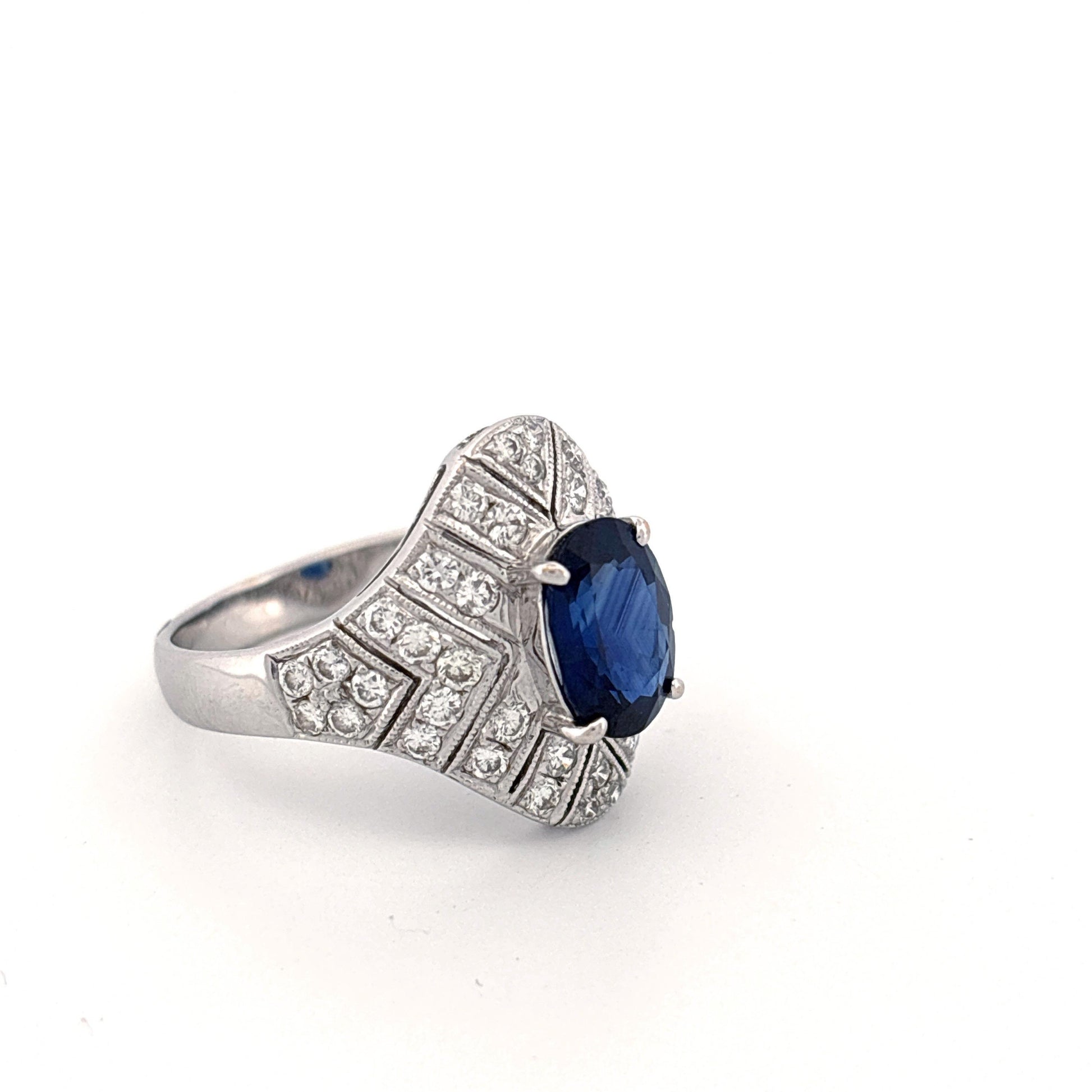 18K White Gold Thai Sapphire & Diamond Ring