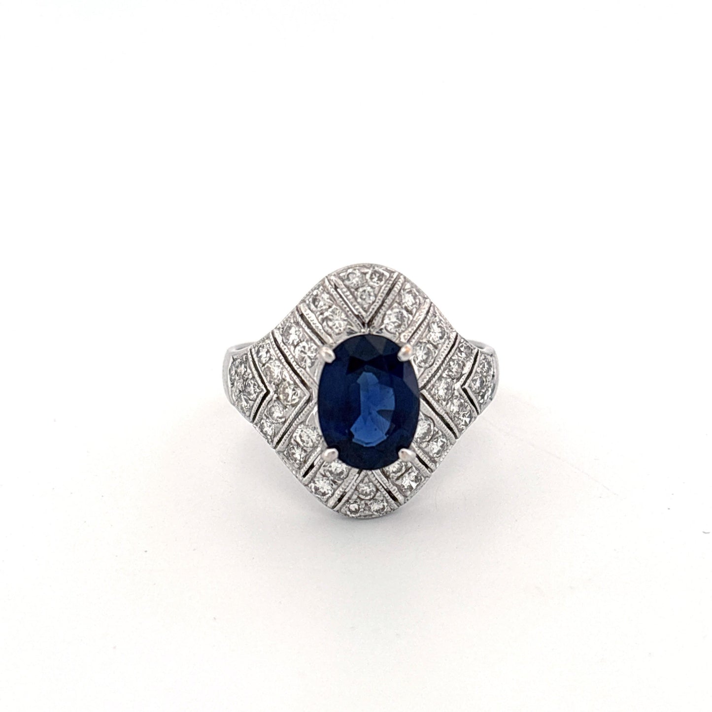 18K White Gold Thai Sapphire & Diamond Ring