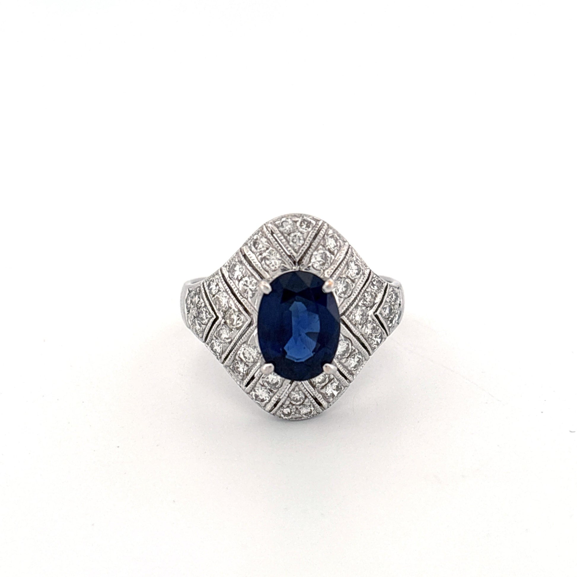 18K White Gold Thai Sapphire & Diamond Ring
