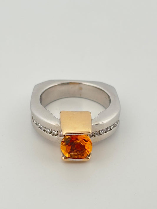 18K White & Yellow Gold 1.10ctw Citrine 0.30ctw Diamond Ring