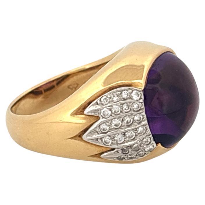 18K Yellow Gold & Platinum 6.80ctw Cabochon Amethyst 0.40ctw Diamond Ring