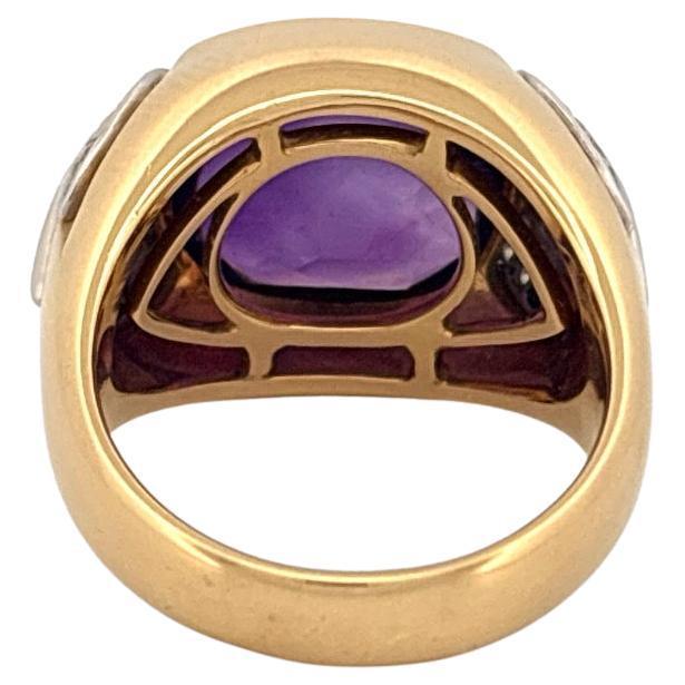 18K Yellow Gold & Platinum 6.80ctw Cabochon Amethyst 0.40ctw Diamond Ring