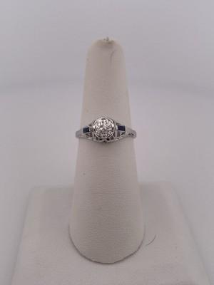 18k White Gold 0.50ctw H VS1 Diamond & Sapphire Ring/ Size 6.5/ 2.4g