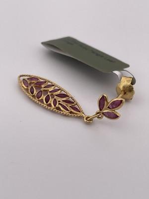 18k Yellow Gold Ruby Dangle Leaf Earrings/ 1.9g Total Weight