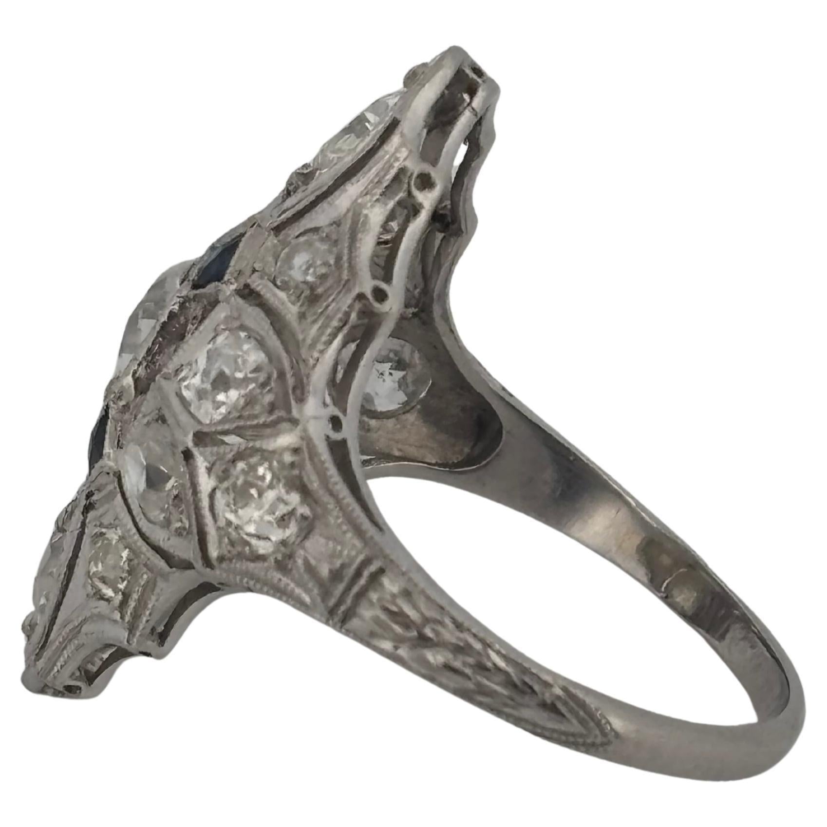 1920's Antique Platinum Filigree 2.02ctw I-J SI2-I2 Diamond & Sapphire Ring