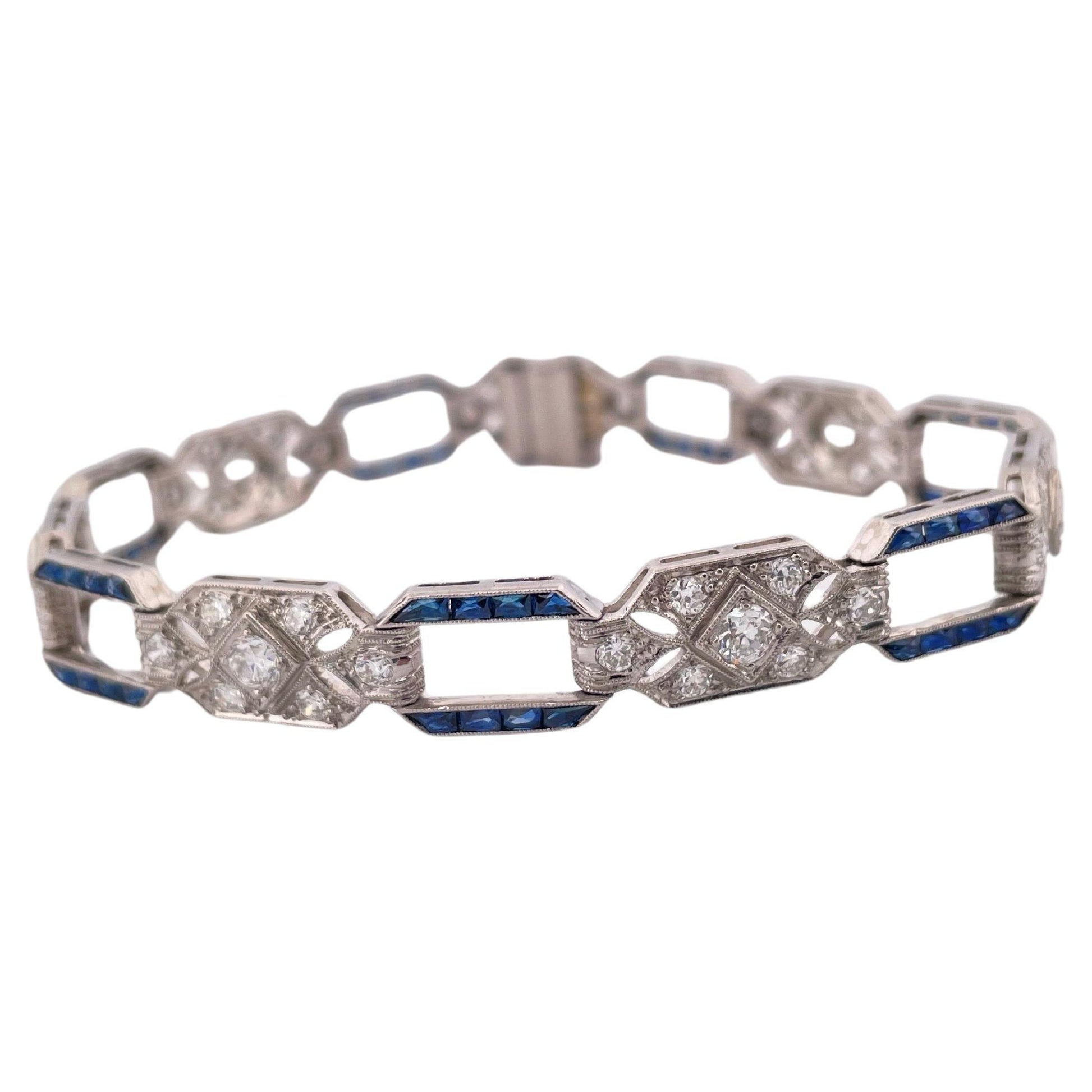 1920’s Platinum 3.00ctw Diamond & 2.00ctw Sapphire Bracelet